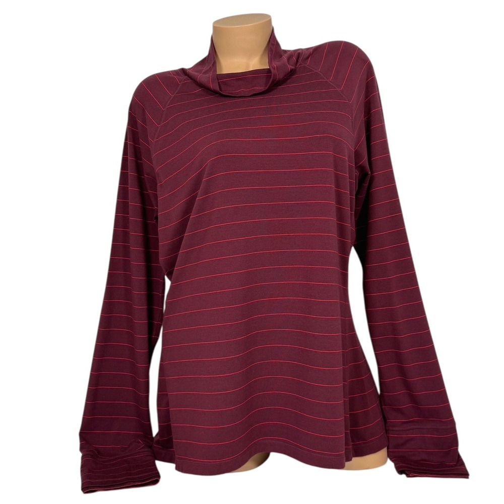 Athleta Women's Size XL Burgundy Red Striped Funnel Neck‎ Raglan Long Sleeve Top